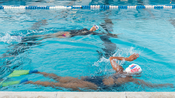 Meagan teaching adult to swim